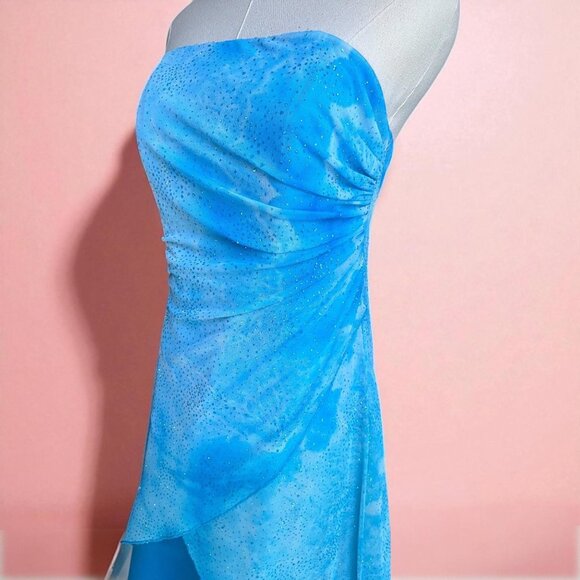 Vintage 90s Strapless Prom Gown | Y2KSky Blue Glitter Mesh dress | Size M - Picture 8 of 10